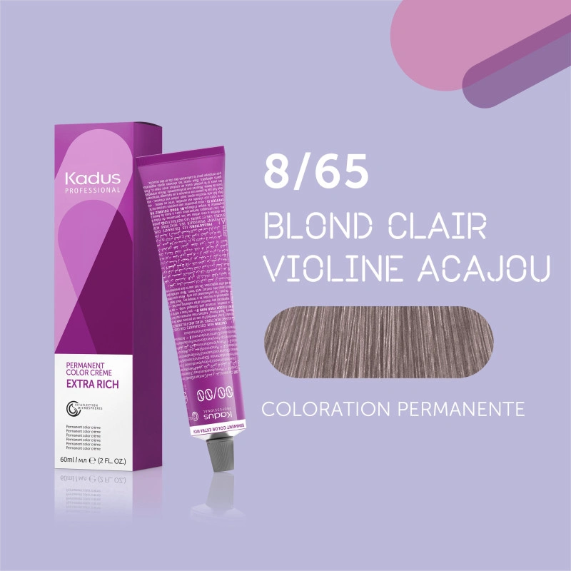 Coloration Permanente 8/65 Blond Clair Violine Acajou Kadus 60ML 3 Coloration Permanente 8/65 Blond Clair Violine Acajou Kadus 60ML – Image 3