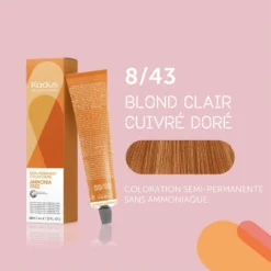 Coloration Semi-permanente Sans Ammoniaque 8/43 Blond Clair Cuivré Doré Kadus 60ML -Soins Capillaires Liquidation coloration semi permanente sans ammoniaque 843 blond clair cuivre dore kadus 60ml 2