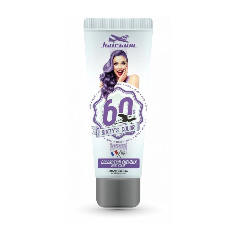 Crème Colorante Sixty's Color - Prune HAIRGUM 60ML 1 Crème Colorante Sixty's Color - Prune HAIRGUM 60ML